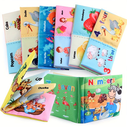 A Set Of 6 Cloth Book Baby Cloth Books Set, Wild Animal Cloth Book, Sea Animal Cloth Book, Fruit Cloth Book, Food Cloth Book Ocean Cloth Book, Character Cloth Book, Early Education Baby Toy Soft Book