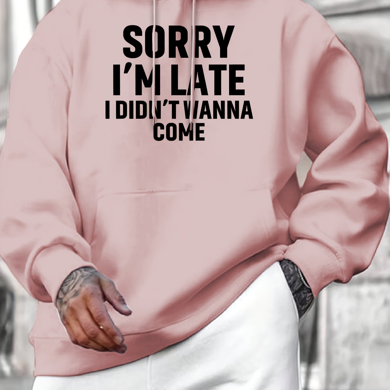 Casual Long Sleeve Hoodies - Sorry I'm Late I Didn't Wanna Come Print Kangaroo Pocket Hoodie - Pullover Sweatshirt for Men, Fall Winter Clothing