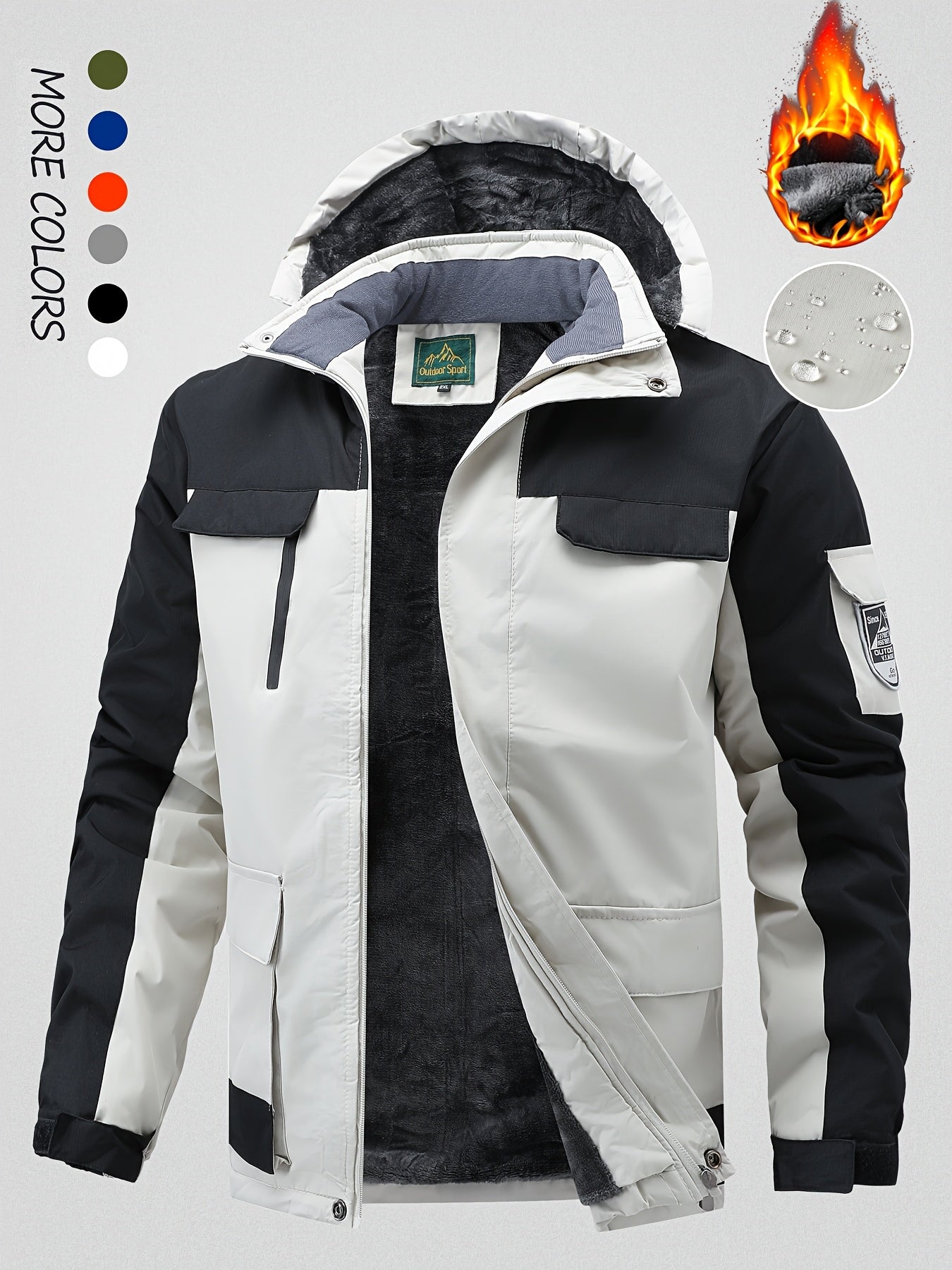 Men's Winter Fleece-Lined Jacket - Navy Blue Thickened Outdoor Hooded Coat with Zipper Pockets, Warm & Stylish for Cold Weather, Winter Clothes