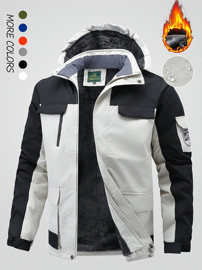 Men's Winter Fleece-Lined Jacket - Navy Blue Thickened Outdoor Hooded Coat with Zipper Pockets, Warm & Stylish for Cold Weather, Winter Clothes