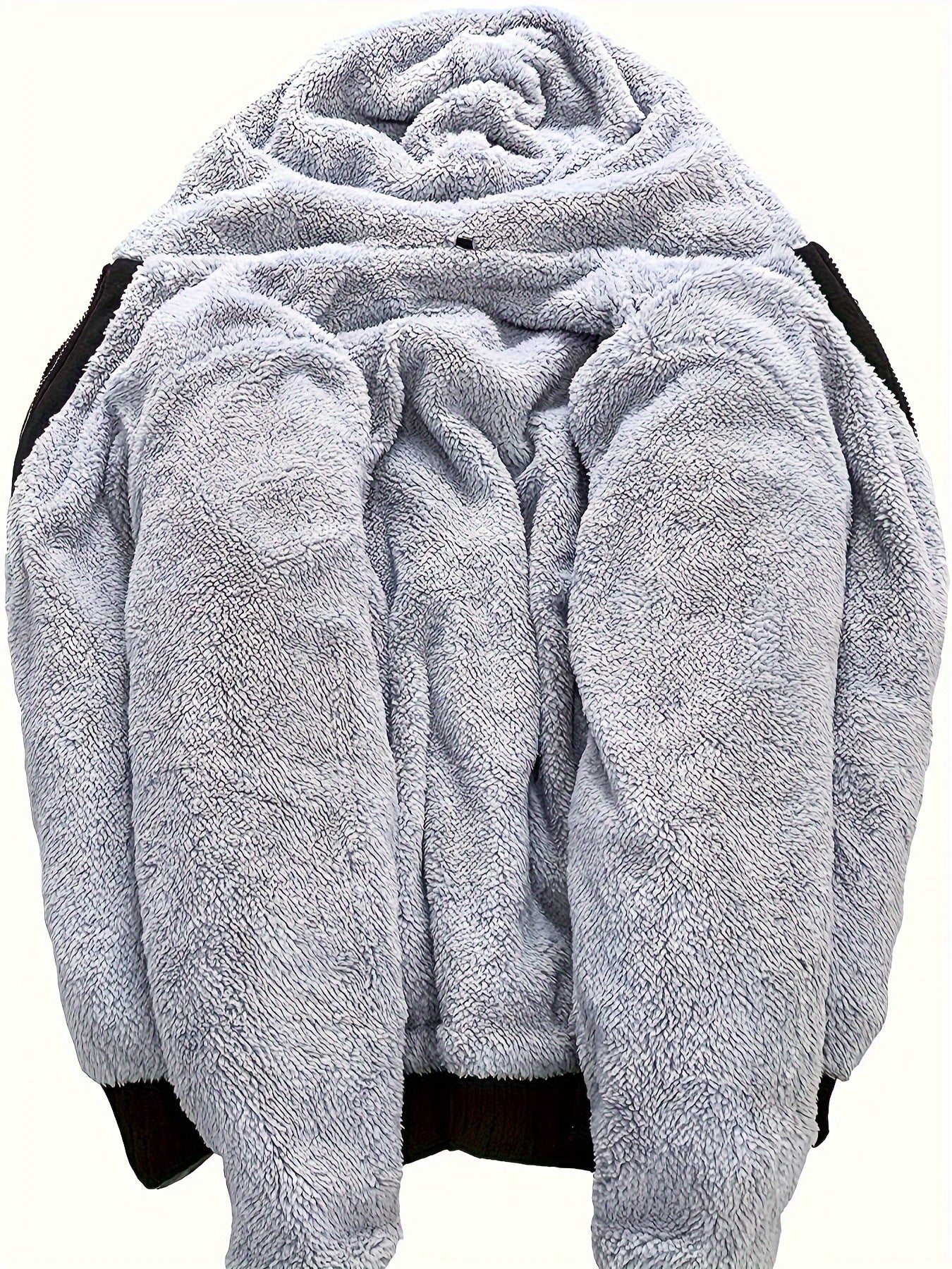 Men's Full-Zip Shearling Hooded Jacket with Pockets - Casual Winter Warmth, Stylish Thermal Lined Coat for Cold Weather, Winter Clothes