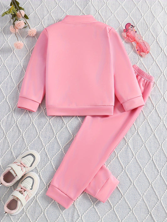 Cute Toddler Girls 2pc Lovely Unicorn Princess Graphic Zip Jacket + Jogger Pants Set Kids Clothes Spring Fall Gift