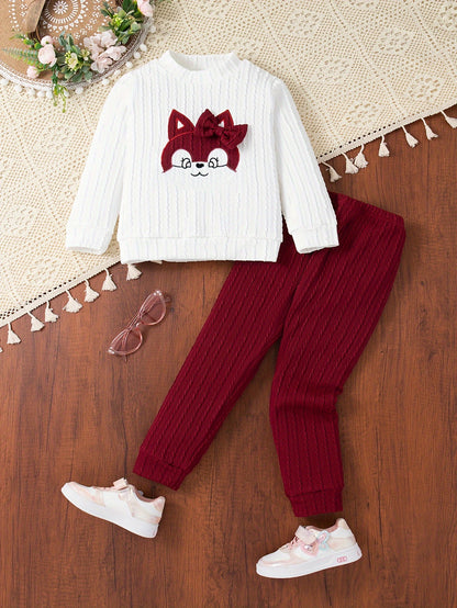 Toddler Girl Cartoon Graphic Bow Front Sweatshirt & Comfy Sweatpants, Kids Clothes For Spring Fall
