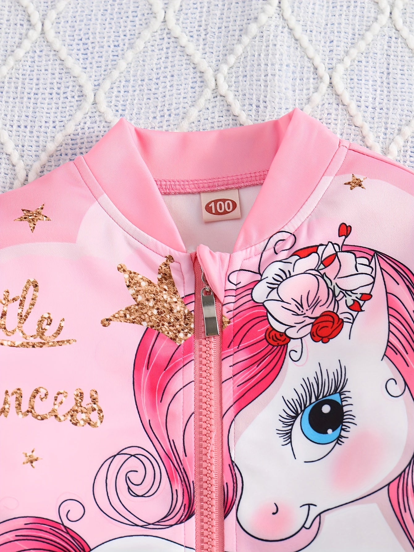 Cute Toddler Girls 2pc Lovely Unicorn Princess Graphic Zip Jacket + Jogger Pants Set Kids Clothes Spring Fall Gift