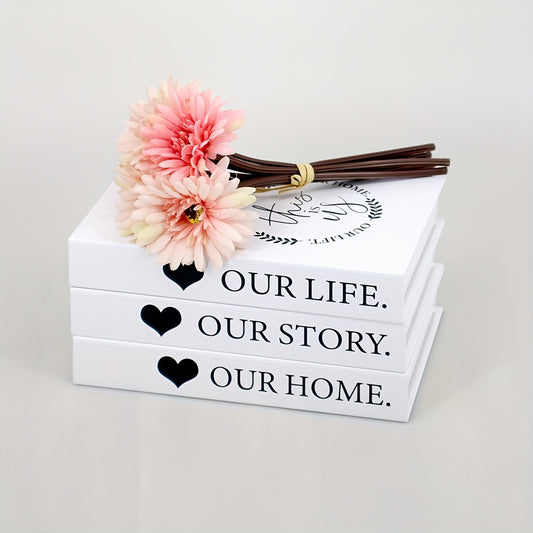 3pcs Paper Decorative Books Stack, Rustic Home Decor Stack, Distressed White Wooden Books For Modern Home Decor Shelf Mantle Or Tray, 12.6X 17.02X 26.67cm, For Home Office Desk Study Bookshelf Decoration Christmas Gift