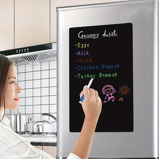 TRONMAG Magnetic Dry Erase Chalkboard for Fridge - A3/A4 Size, Includes 8 Markers & Eraser, Flexible Meal Planner & Grocery List Pad, Perfect for Home Office & Kitchen Organization